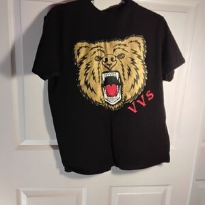 Source Unknown Black Tee with Gold Bear Graphic